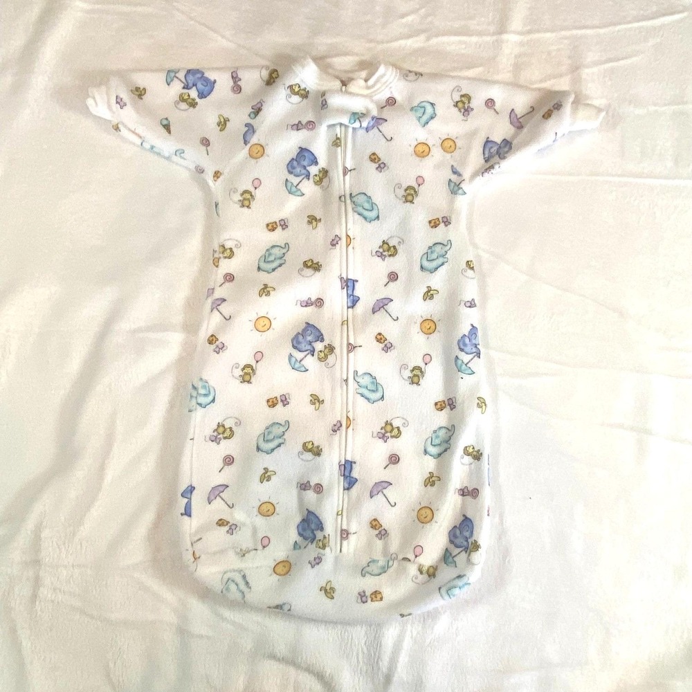 Vtg Y2K Carter White Zip Fleece Baby Sleeper Sack Elephant One Size Up To 21 lbs